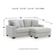 Gesi Sofa with L Arm Chaise, 2 Pillows, Light Gray Upholstery, 85"
