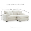 Gesi Sofa with L Arm Chaise, 2 Pillows, Plush Ivory Upholstery, 85"