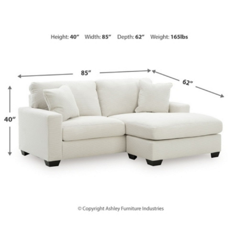 Gesi Sofa with L Arm Chaise, 2 Pillows, Plush Ivory Upholstery, 85"