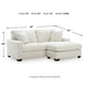 Gesi Sofa with L Arm Chaise, 2 Pillows, Plush Ivory Upholstery, 85"