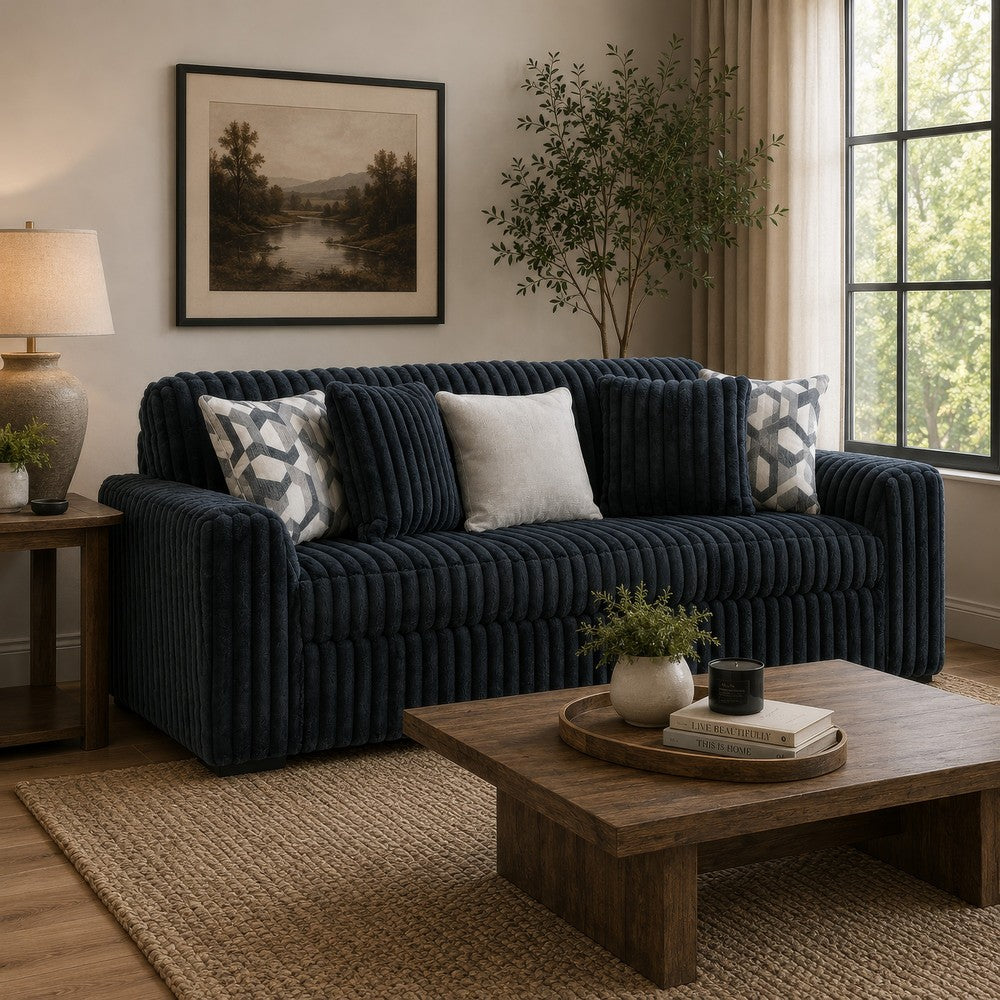 Addy Sofa with 5 Pillows | Gunmetal Gray Corduroy Upholstery | 98"