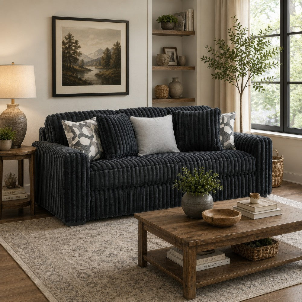 Addy Sofa with 5 Pillows | Gunmetal Gray Corduroy Upholstery | 98"