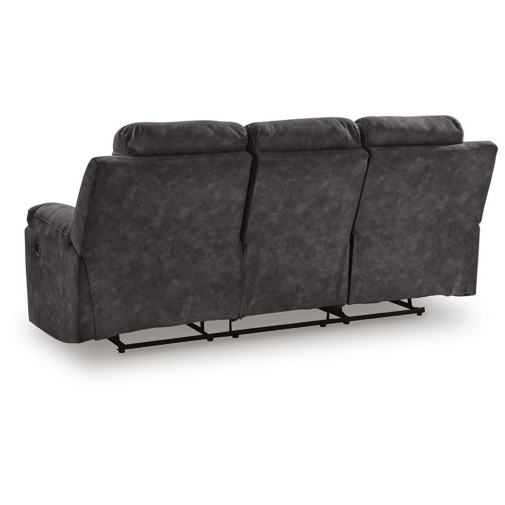 Beso Pull Tab Reclining Sofa | Charcoal Gray Faux Leather | 87"