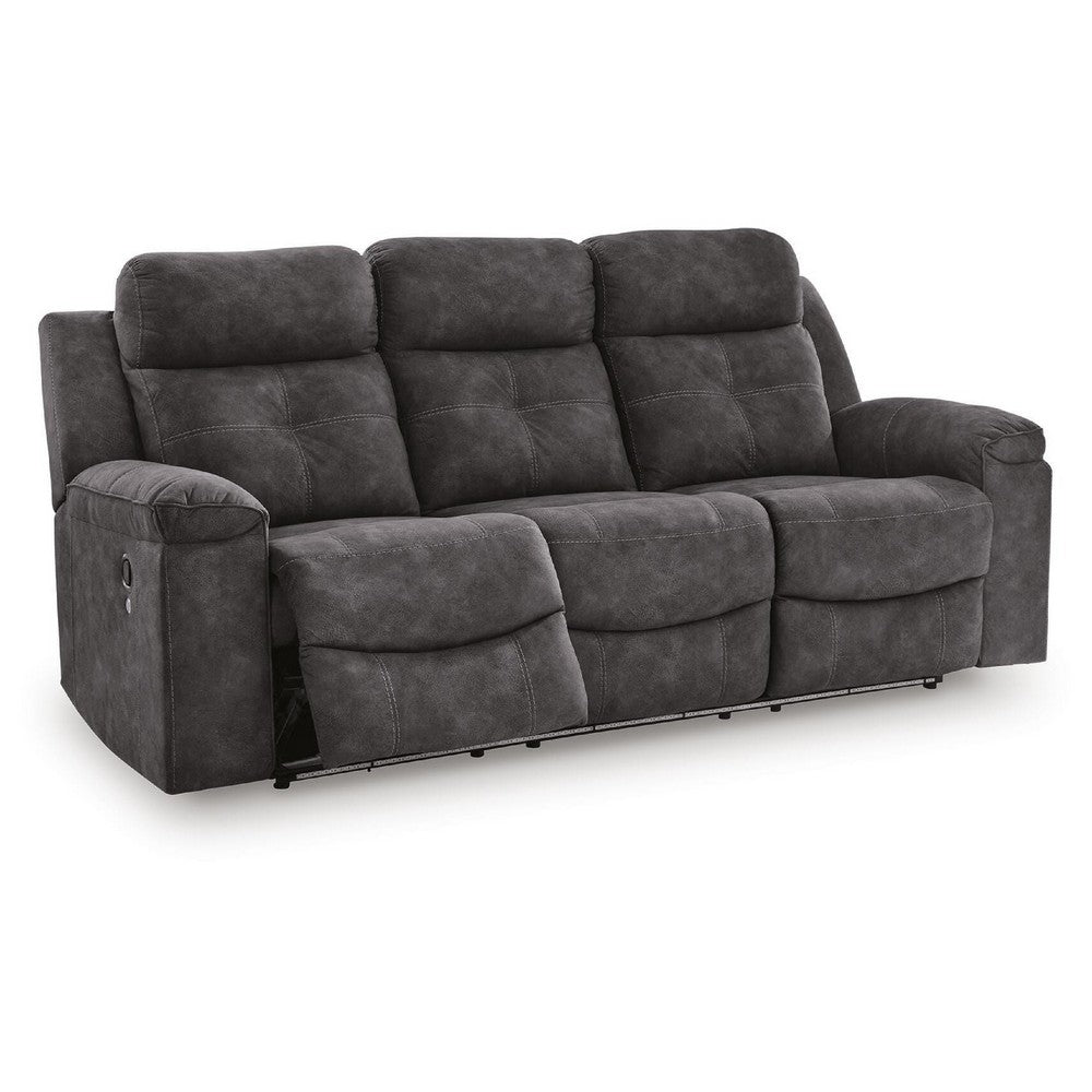 Beso Pull Tab Reclining Sofa | Charcoal Gray Faux Leather | 87"