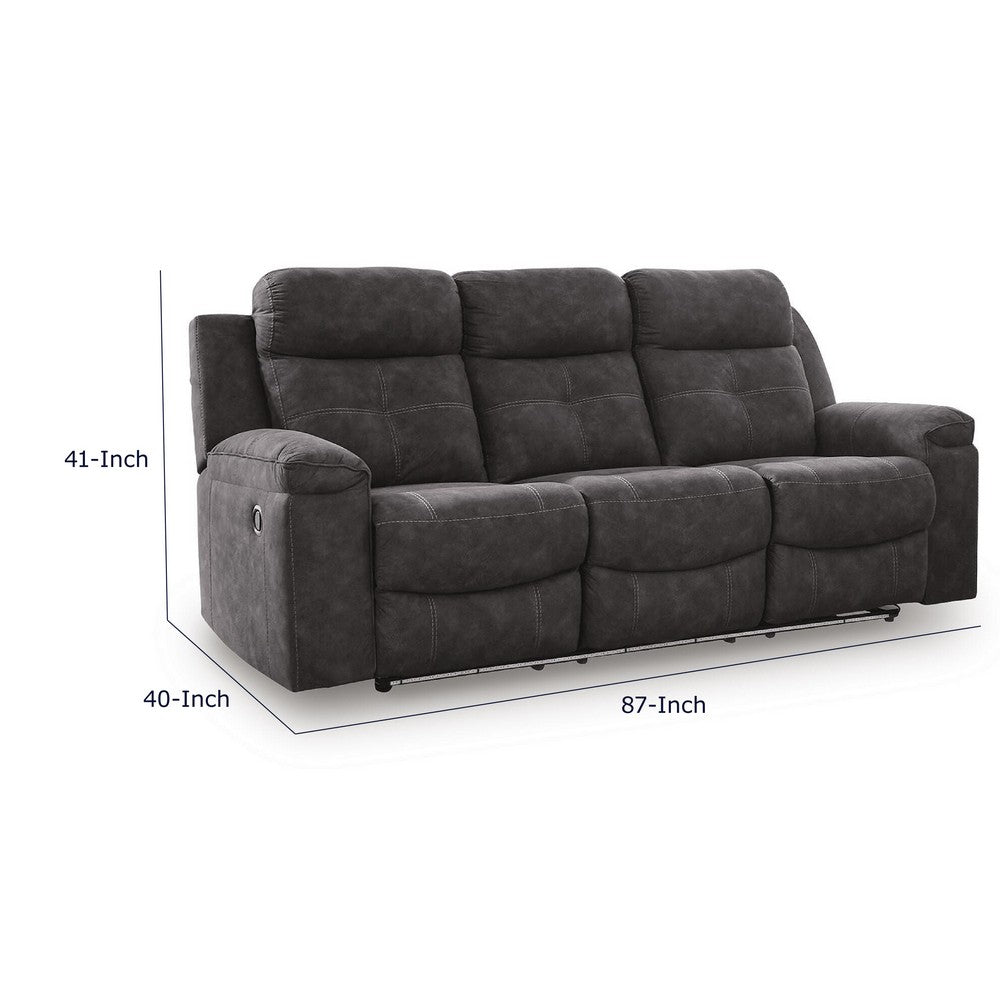 Beso Pull Tab Reclining Sofa | Charcoal Gray Faux Leather | 87"