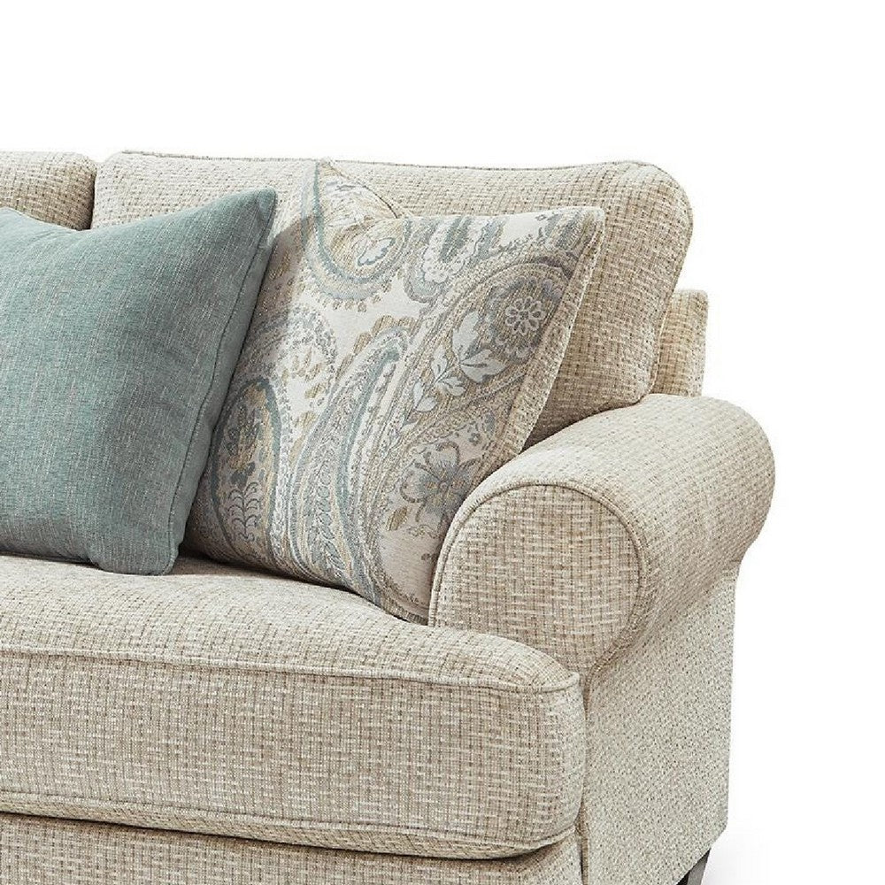 Monie Sofa with Rolled Arms | 5 Accent Pillows Set | Sandstone Chenille 98"