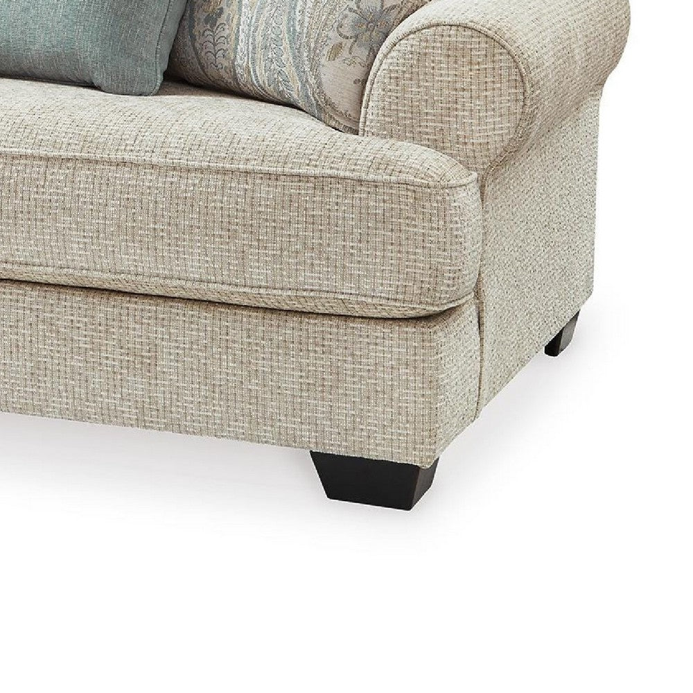 Monie Sofa with Rolled Arms | 5 Accent Pillows Set | Sandstone Chenille 98"