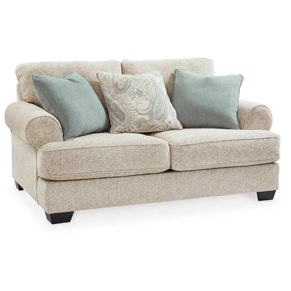 Monie Loveseat with Rolled Arms | 3 Accent Pillows | Sandstone Chenille 74"