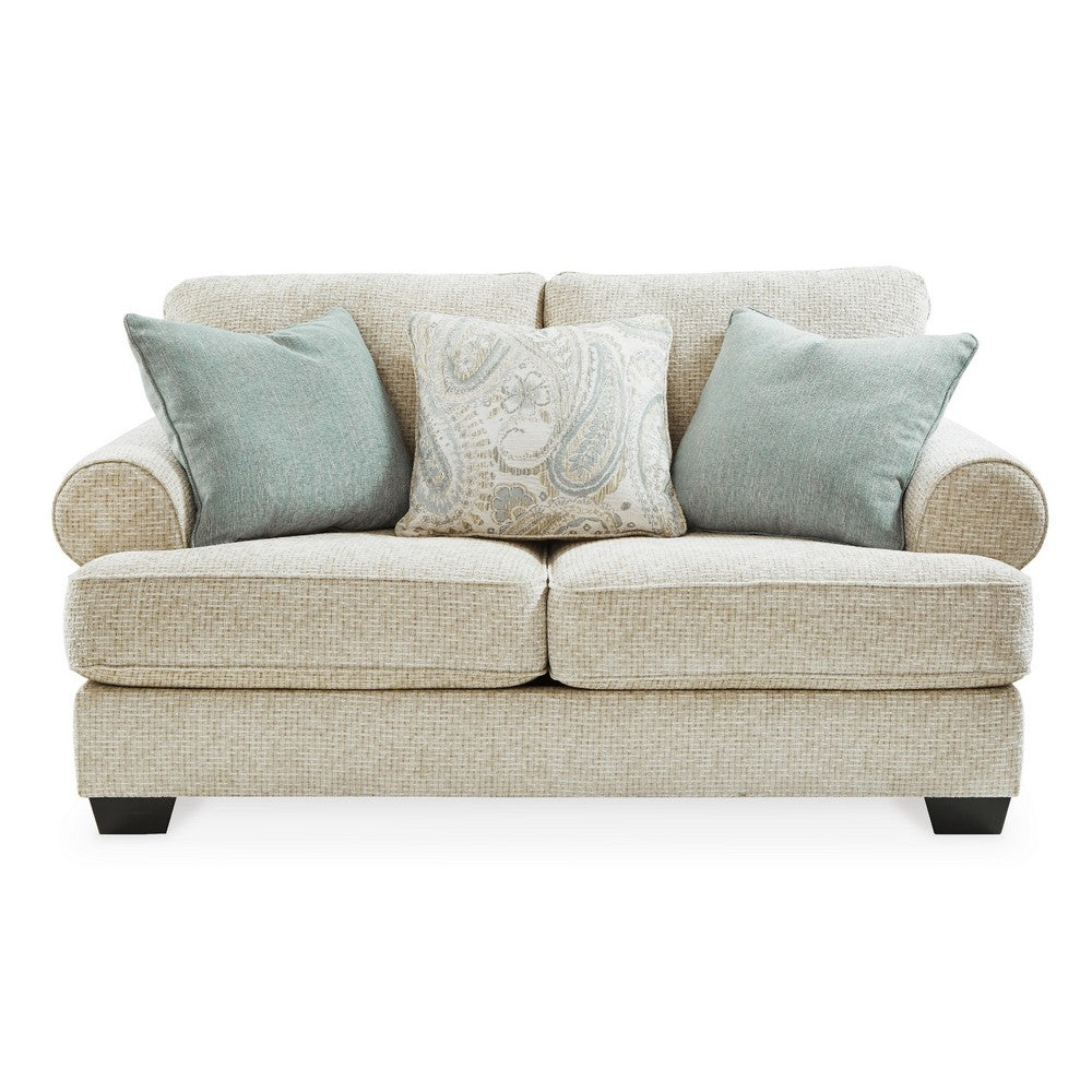 Monie Loveseat with Rolled Arms | 3 Accent Pillows | Sandstone Chenille 74"