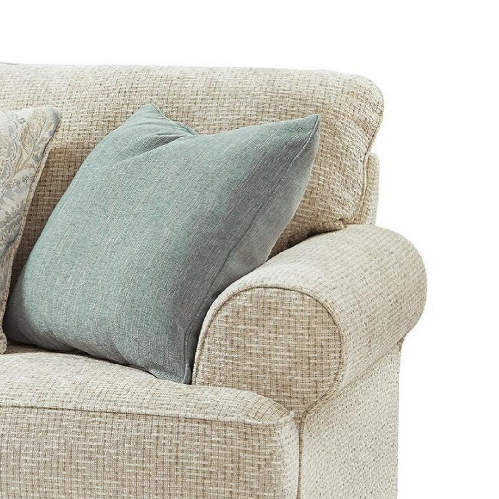 Monie Loveseat with Rolled Arms | 3 Accent Pillows | Sandstone Chenille 74"
