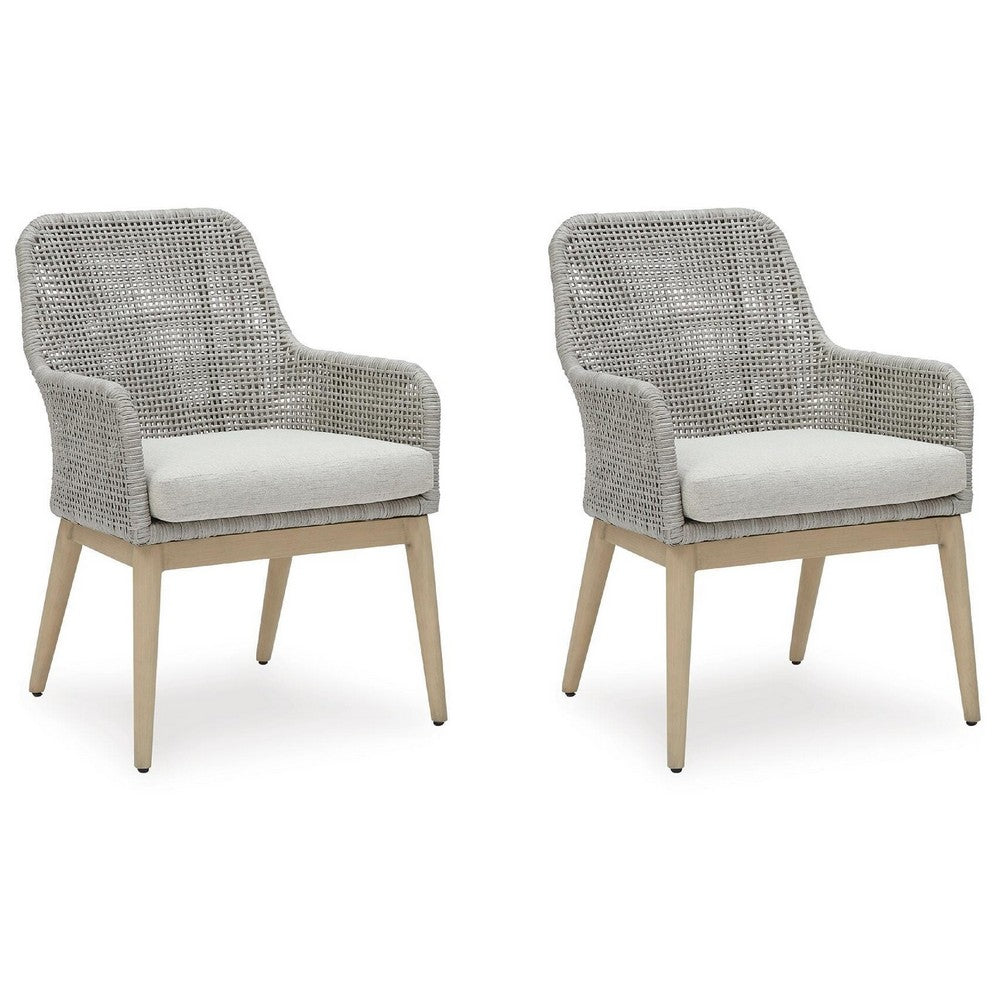 Yami Patio Armchair | Set of 2 | Wooden Angled Legs | Gray Resin Wicker
