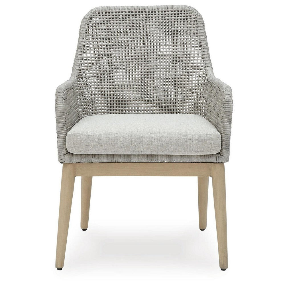 Yami Patio Armchair | Set of 2 | Wooden Angled Legs | Gray Resin Wicker
