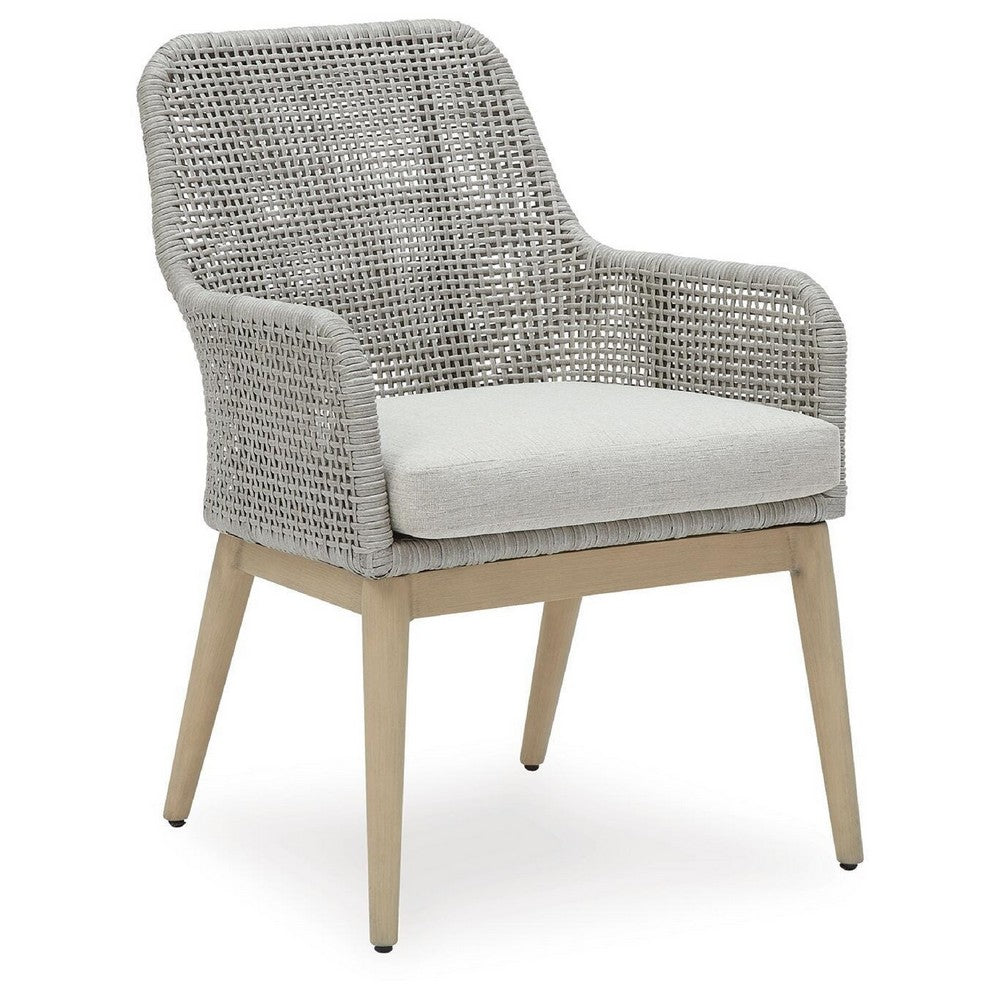 Yami Patio Armchair | Set of 2 | Wooden Angled Legs | Gray Resin Wicker