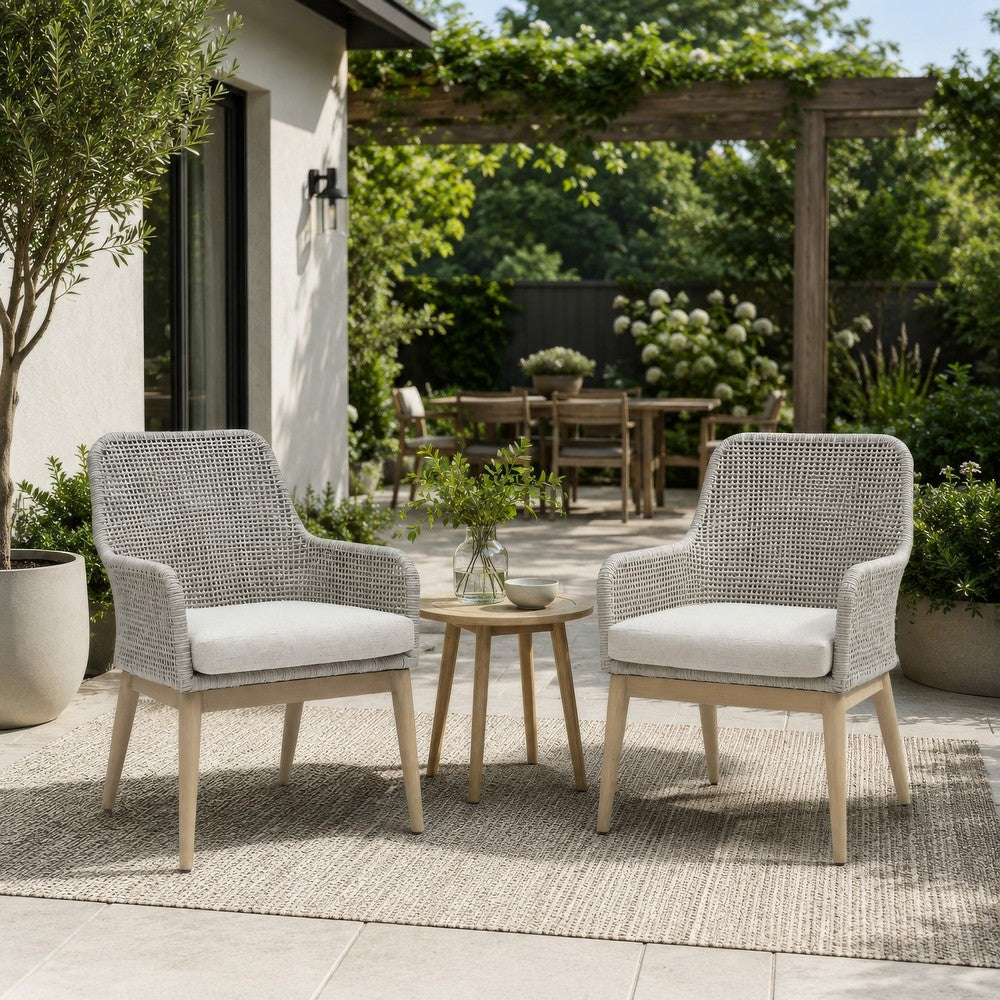 Yami Patio Armchair | Set of 2 | Wooden Angled Legs | Gray Resin Wicker