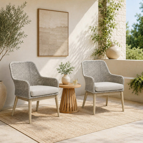 Yami Patio Armchair | Set of 2 | Wooden Angled Legs | Gray Resin Wicker