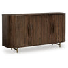 Micky 68" Accent Cabinet with 4 Fluted Doors | Brown Solid Mango Wood | Gold Legs