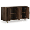 Micky 68" Accent Cabinet with 4 Fluted Doors | Brown Solid Mango Wood | Gold Legs