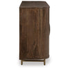 Micky 68" Accent Cabinet with 4 Fluted Doors | Brown Solid Mango Wood | Gold Legs