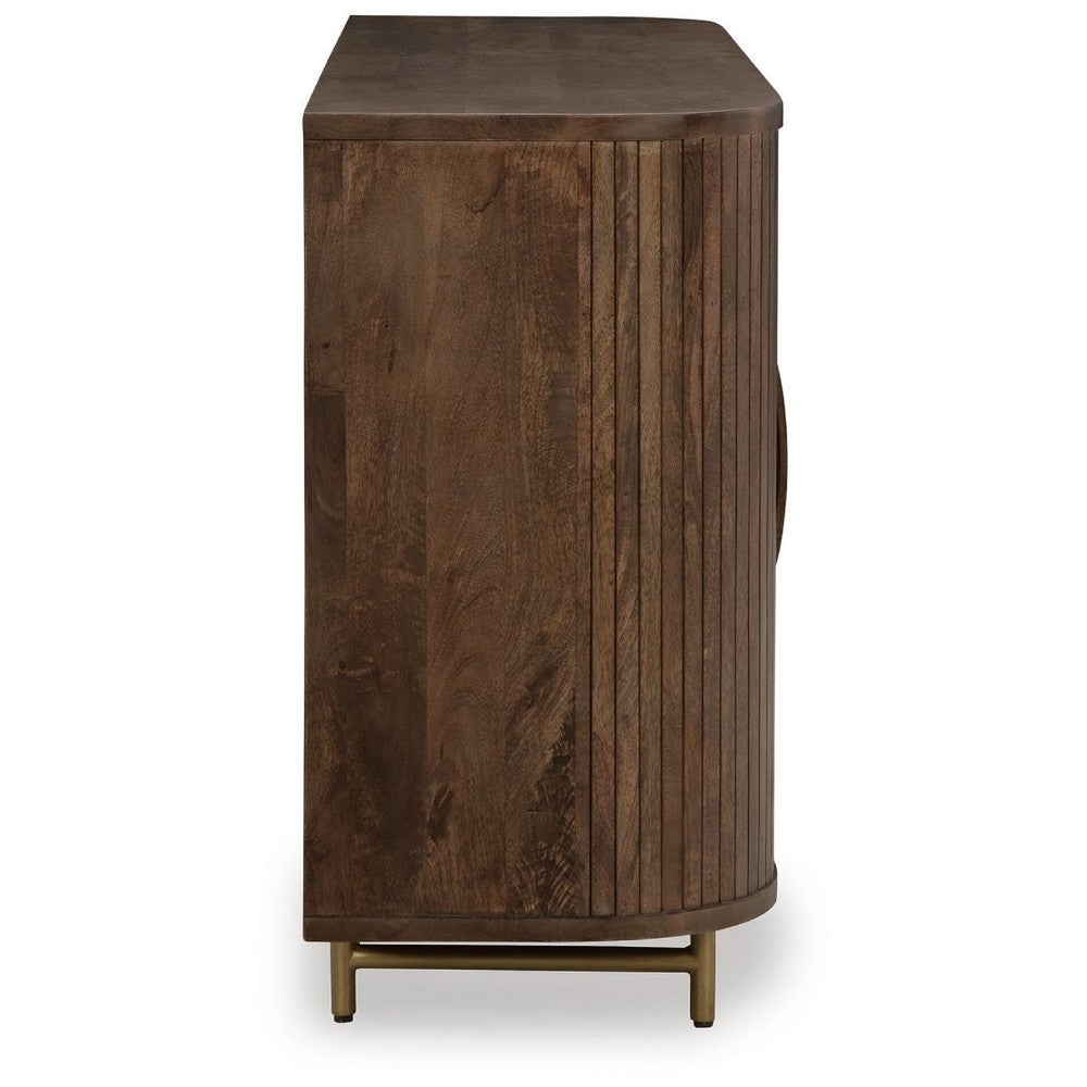 Micky 68" Accent Cabinet with 4 Fluted Doors | Brown Solid Mango Wood | Gold Legs