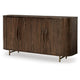 Micky 68" Accent Cabinet with 4 Fluted Doors | Brown Solid Mango Wood | Gold Legs