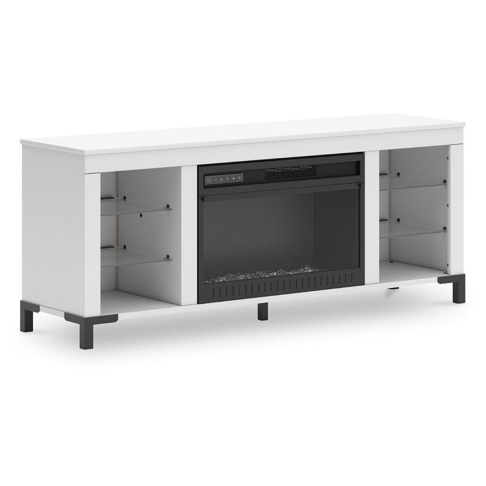 Levvy TV St& Media Console | Electric Fireplace | Storage | White Wood 60"