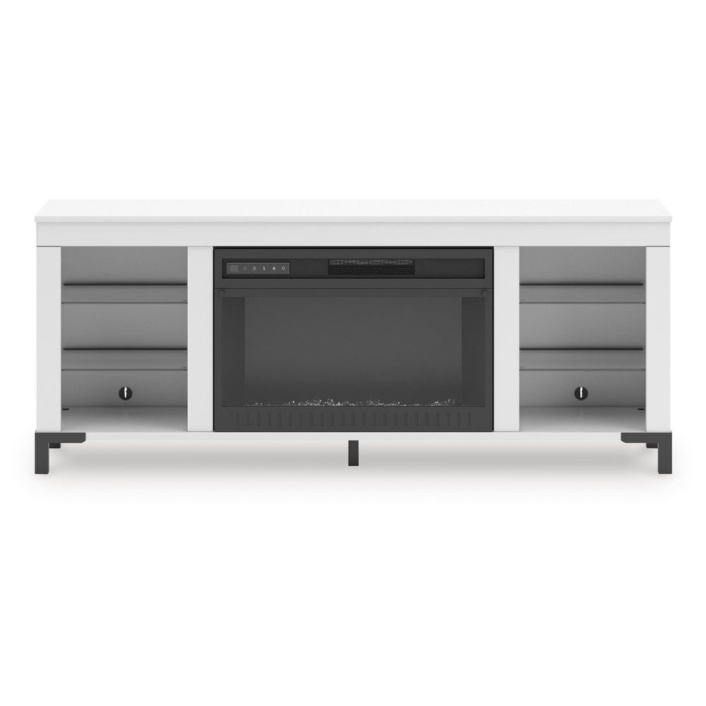 Levvy TV St& Media Console | Electric Fireplace | Storage | White Wood 60"