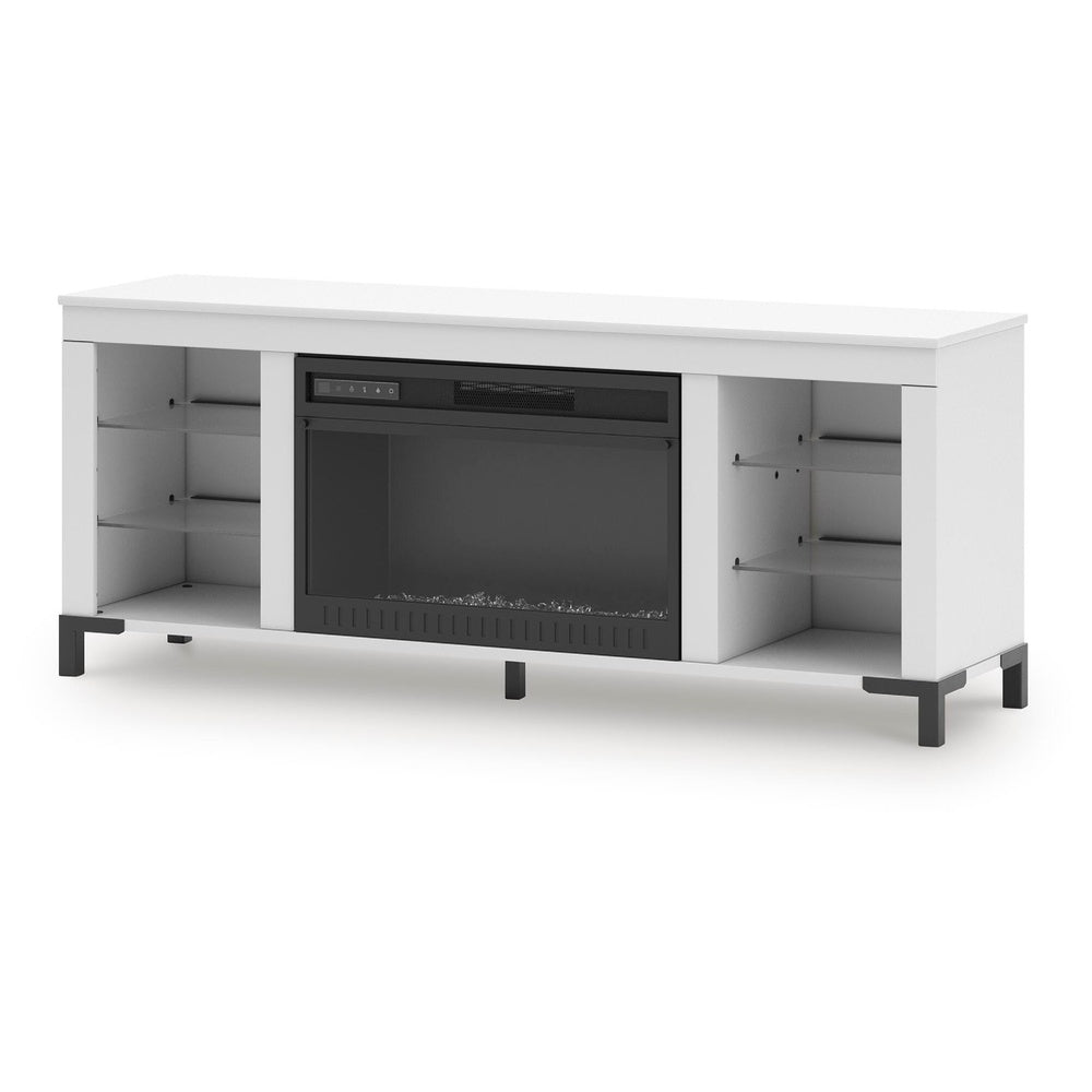 Levvy TV St& Media Console | Electric Fireplace | Storage | White Wood 60"