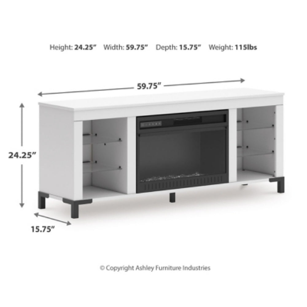 Levvy TV St& Media Console | Electric Fireplace | Storage | White Wood 60"