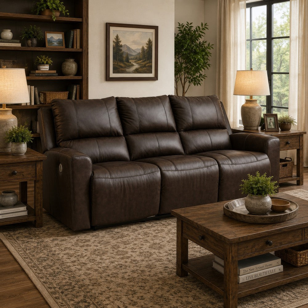 Andie Dual Power Reclining Sofa with USB Port | Storm Gray Leather 84"