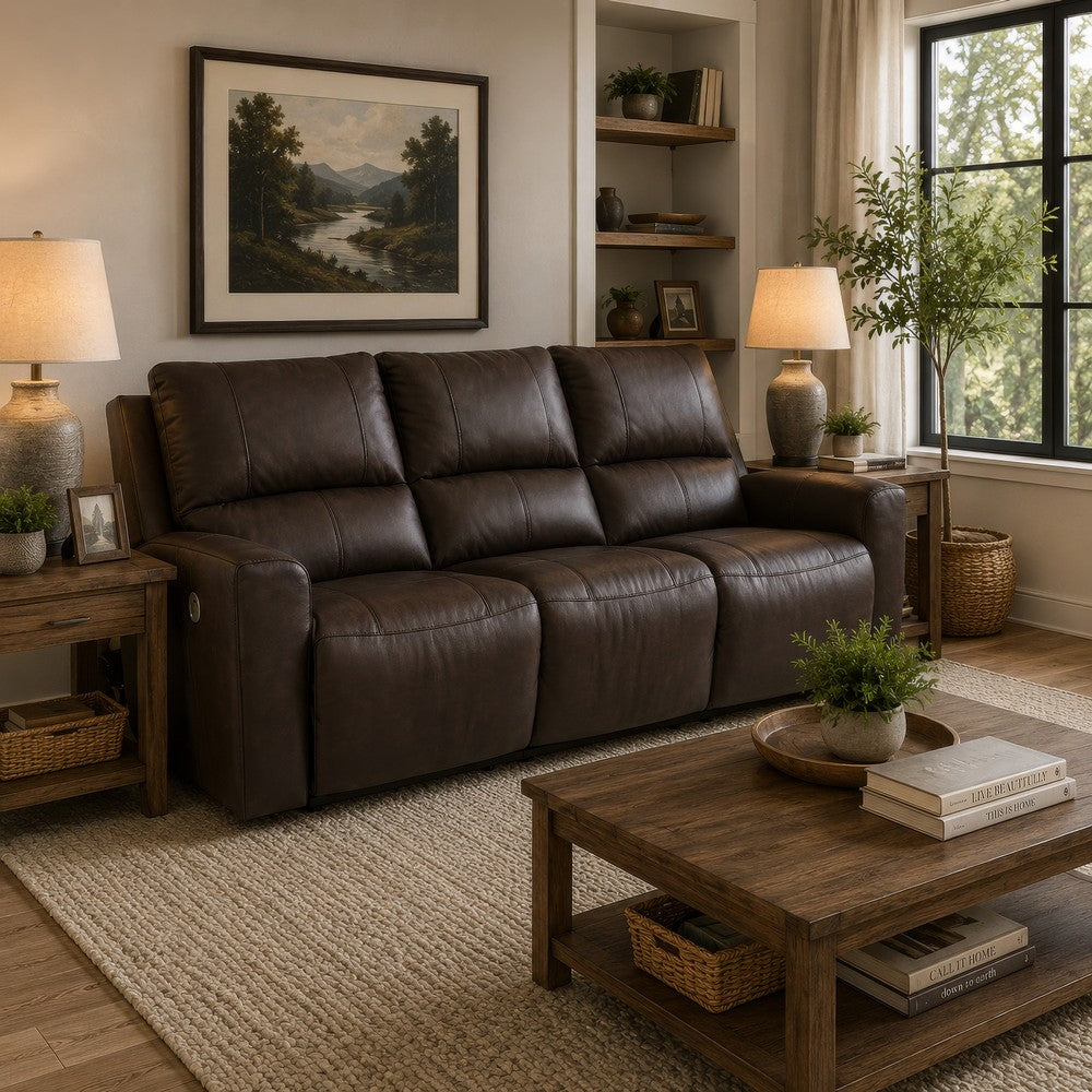 Andie Dual Power Reclining Sofa with USB Port | Storm Gray Leather 84"