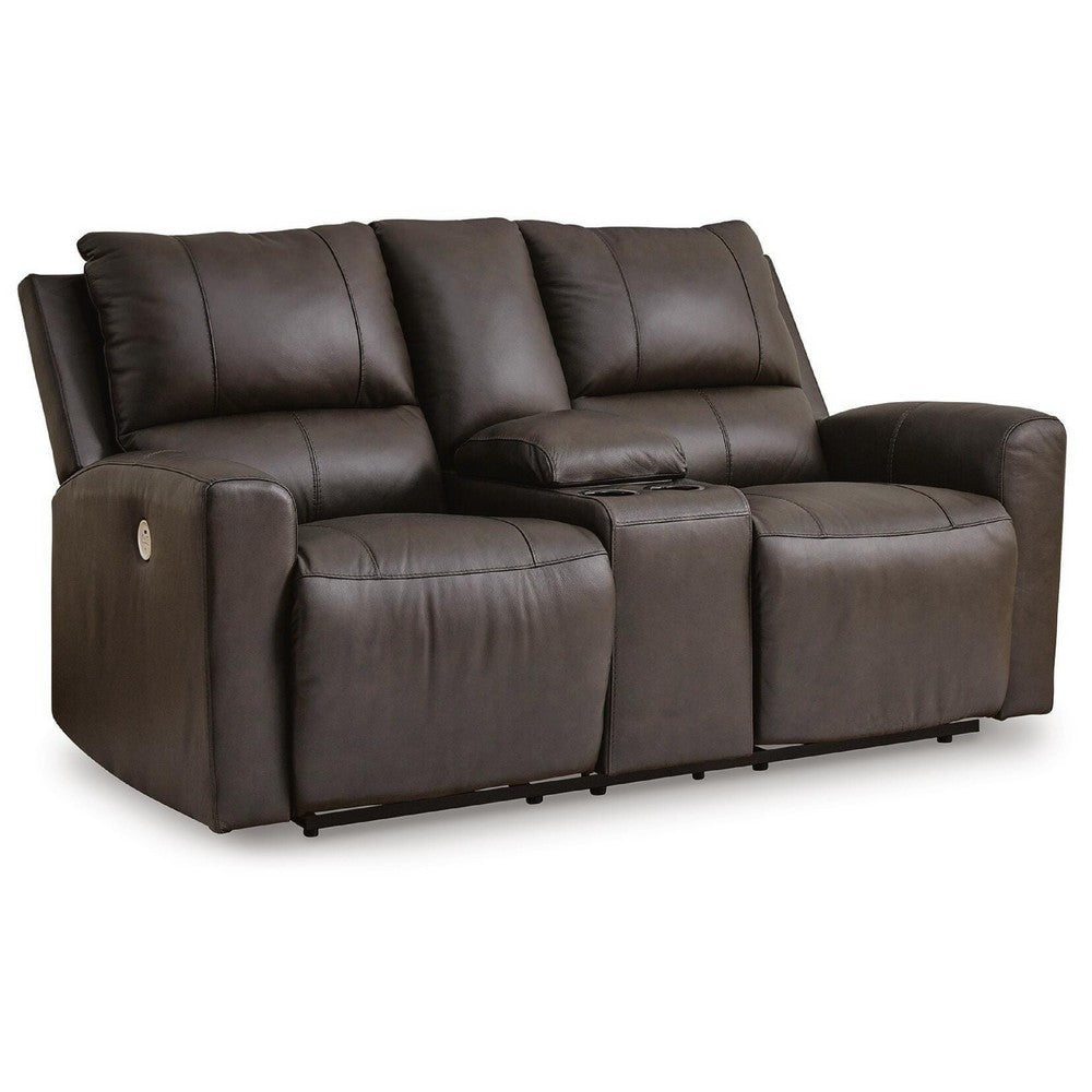 Andie Power Reclining Loveseat with Console | USB Port | Storm Gray Leather 75"