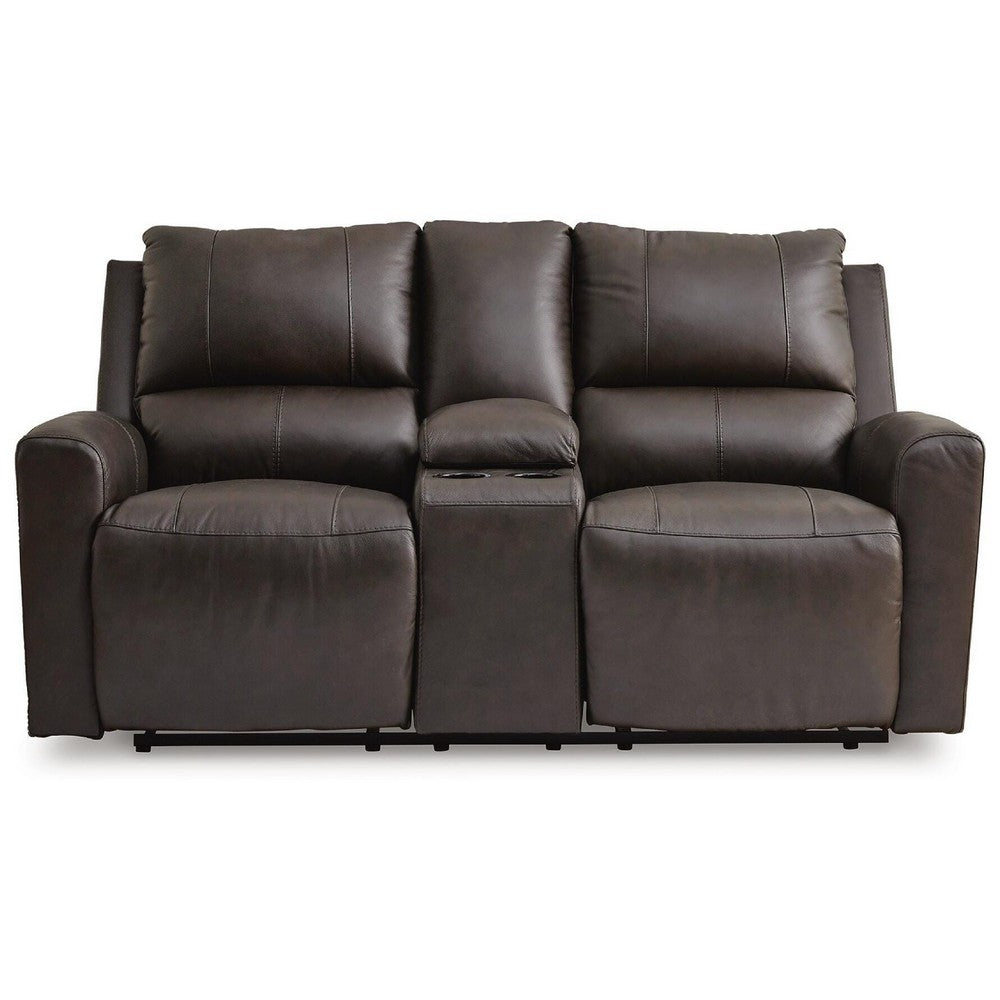 Andie Power Reclining Loveseat with Console | USB Port | Storm Gray Leather 75"