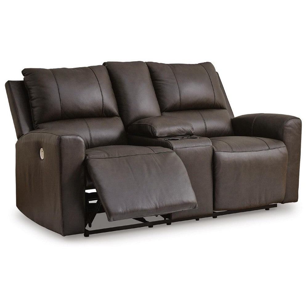 Andie Power Reclining Loveseat with Console | USB Port | Storm Gray Leather 75"