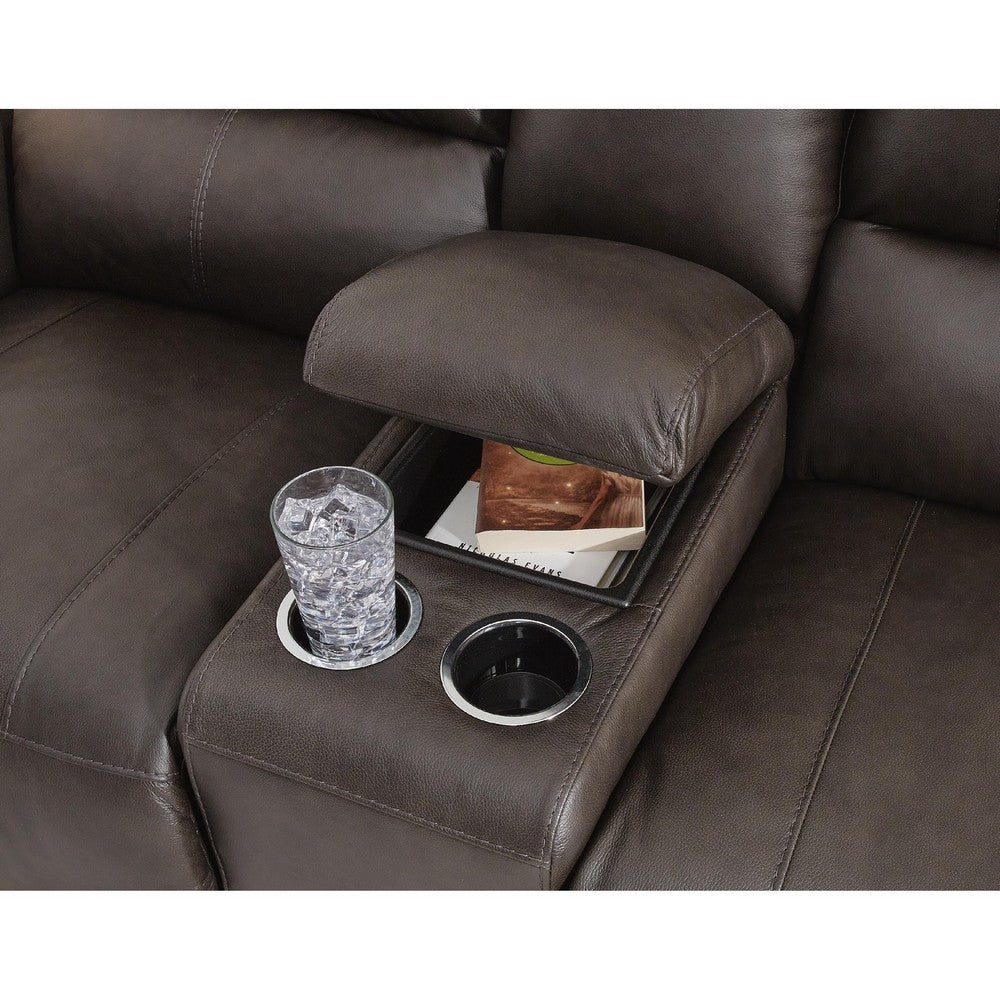 Andie Power Reclining Loveseat with Console | USB Port | Storm Gray Leather 75"