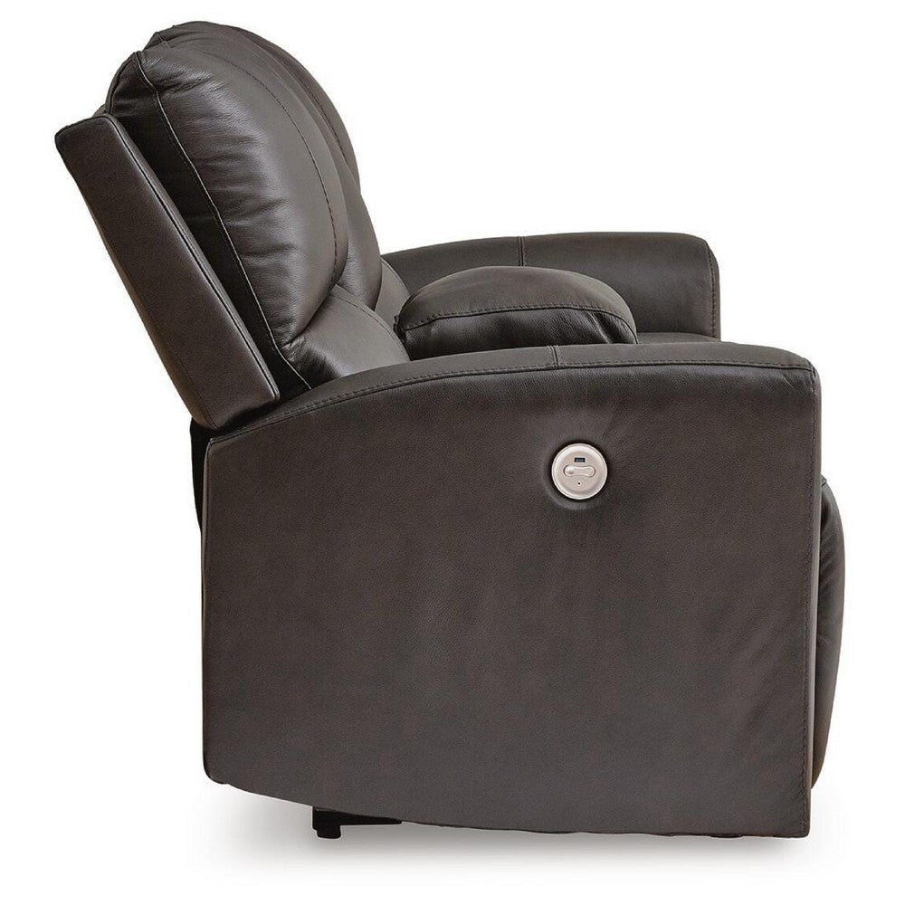 Andie Power Reclining Loveseat with Console | USB Port | Storm Gray Leather 75"