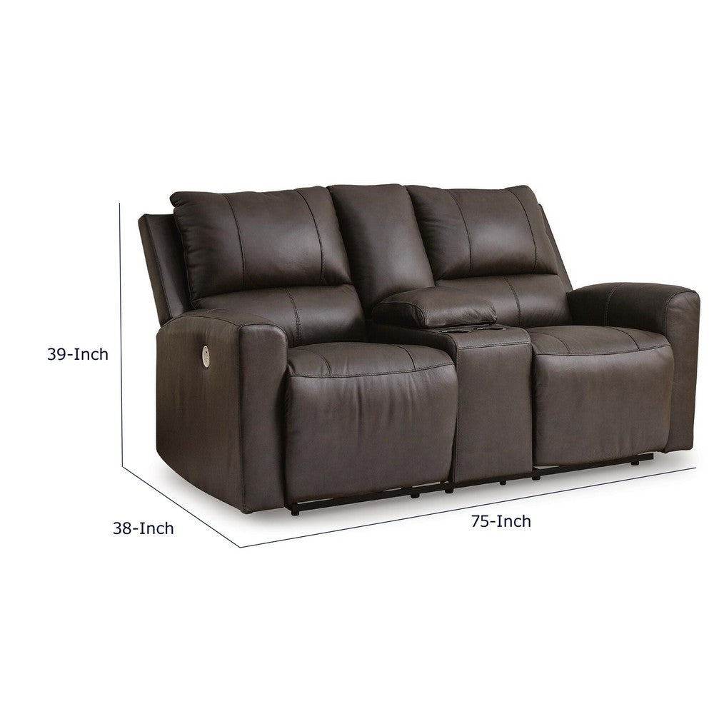 Andie Power Reclining Loveseat with Console | USB Port | Storm Gray Leather 75"