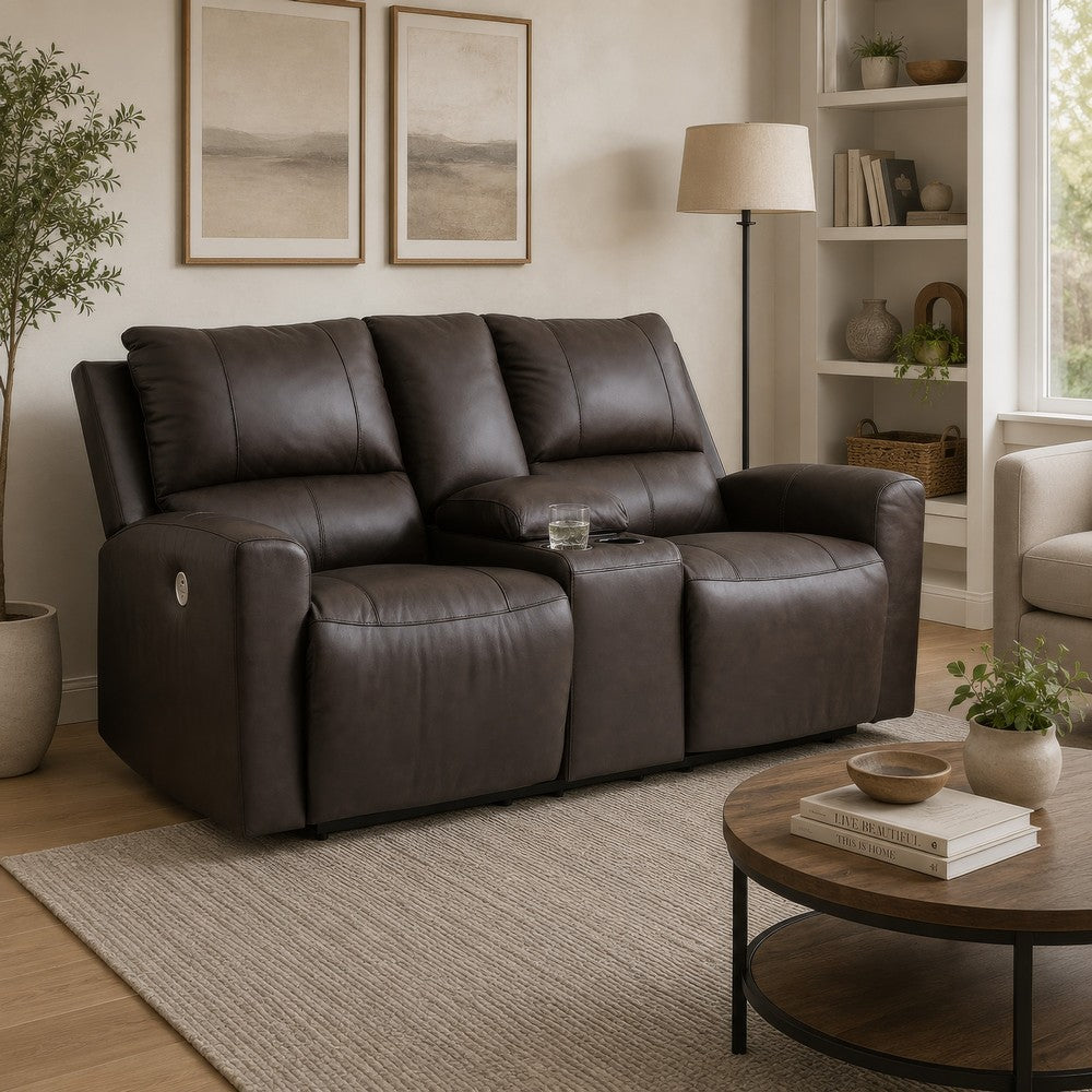 Andie Power Reclining Loveseat with Console | USB Port | Storm Gray Leather 75"