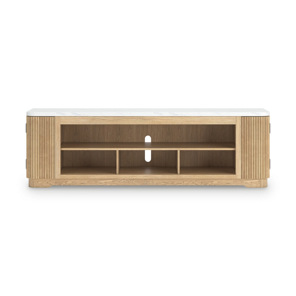 Dill TV St& Media Console with Storage | Faux Marble Top | Brown Wood 80"