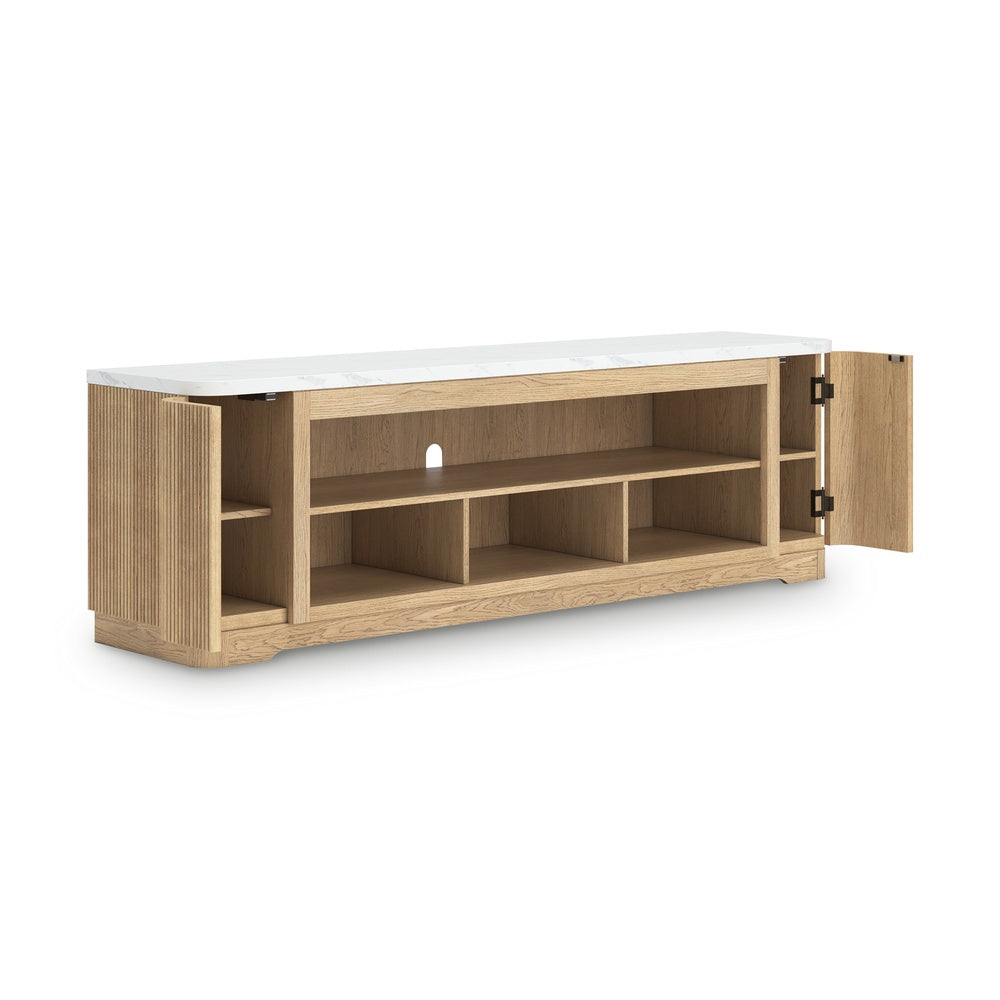 Dill TV St& Media Console with Storage | Faux Marble Top | Brown Wood 80"