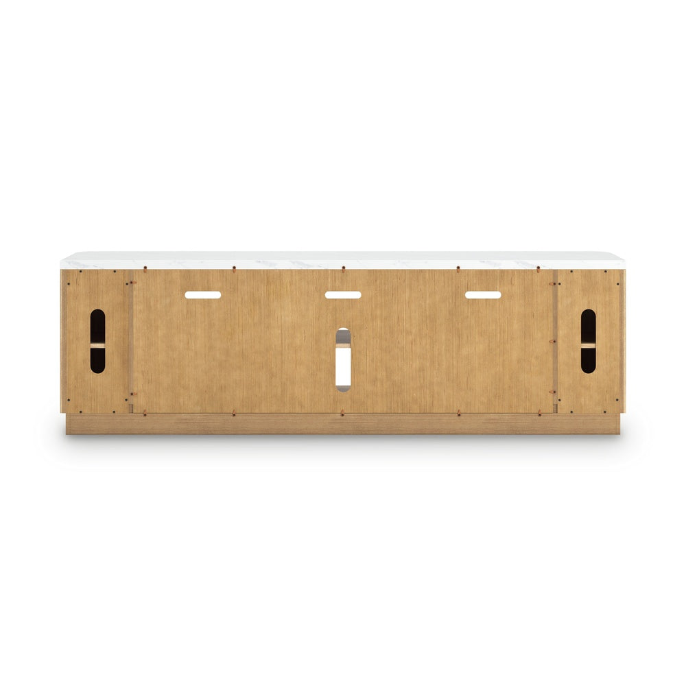 Dill TV St& Media Console with Storage | Faux Marble Top | Brown Wood 80"