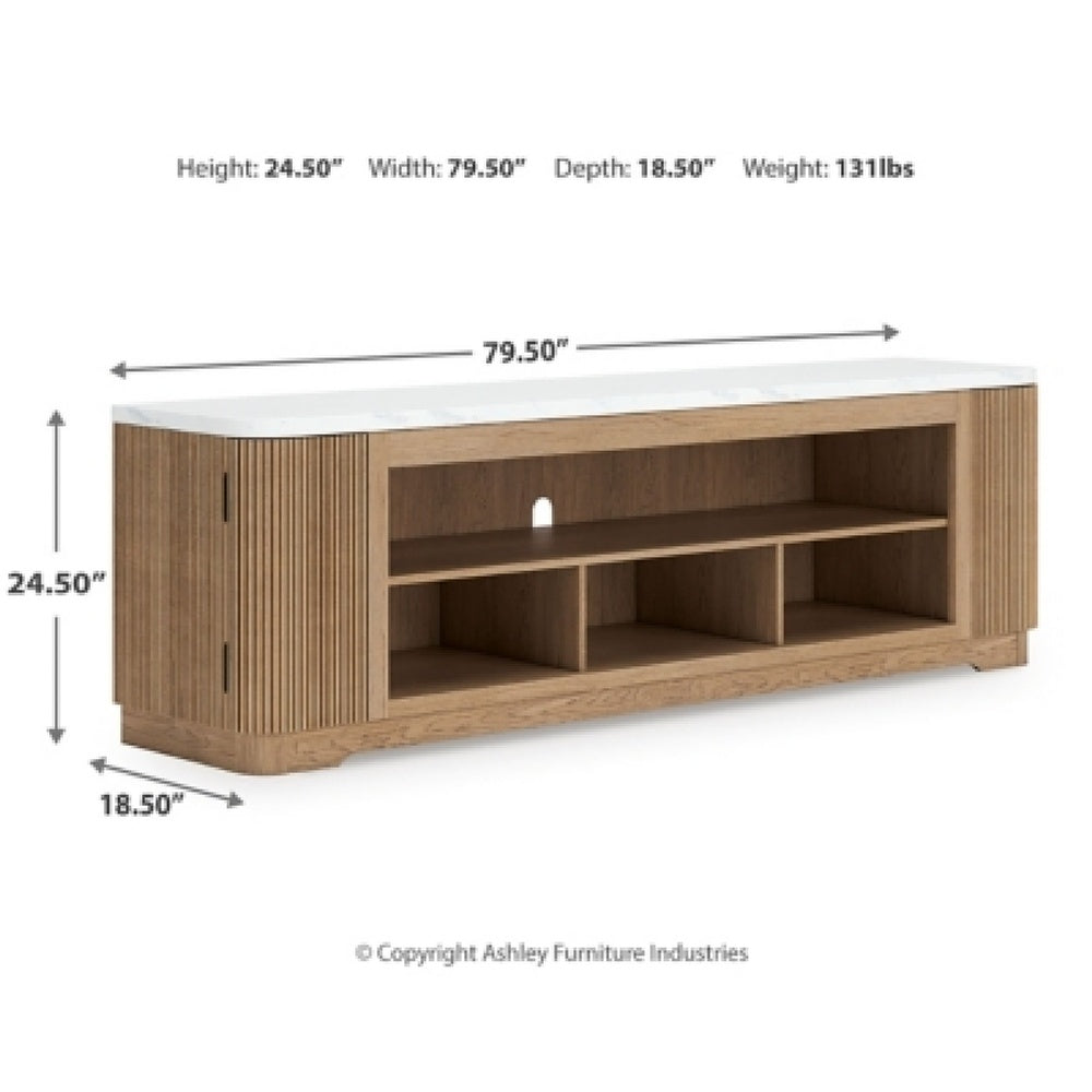 Dill TV St& Media Console with Storage | Faux Marble Top | Brown Wood 80"