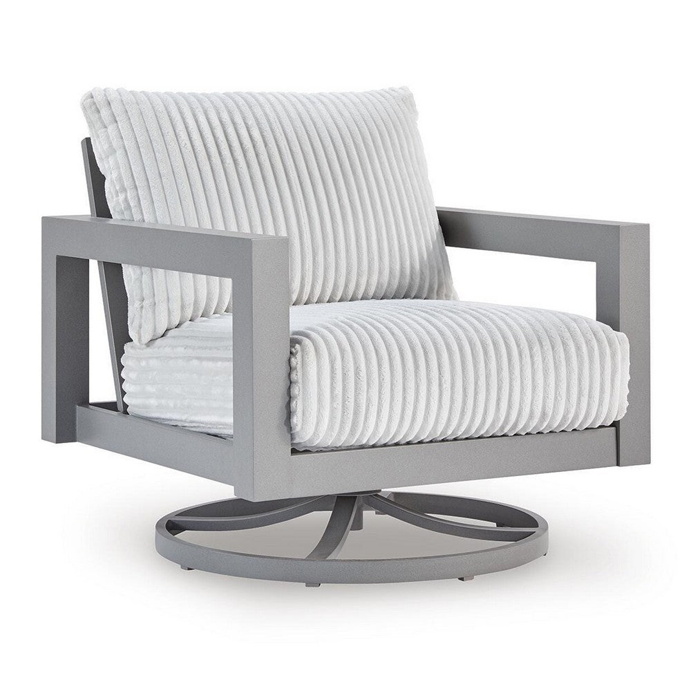 Jazzy Outdoor Swivel Chair with Corded Fabric Cushions | Gray Aluminum