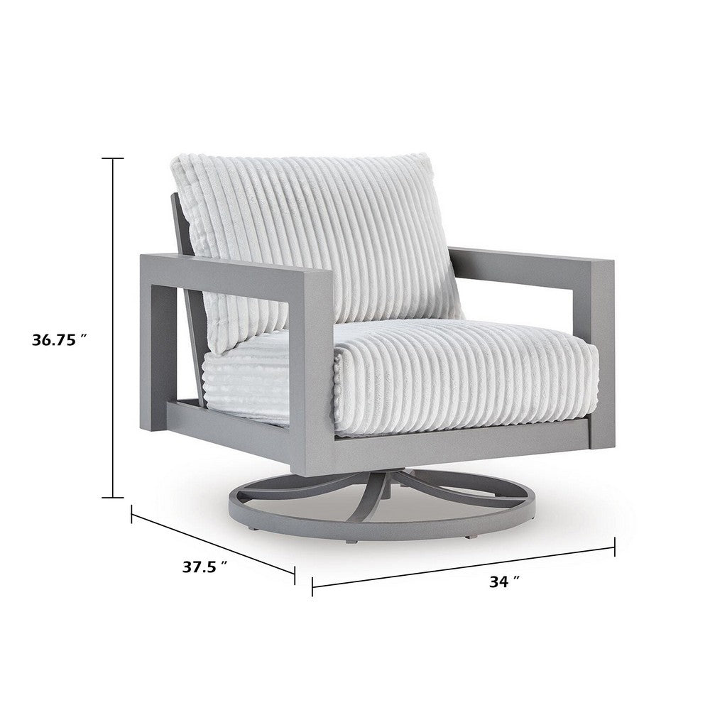 Jazzy Outdoor Swivel Chair with Corded Fabric Cushions | Gray Aluminum