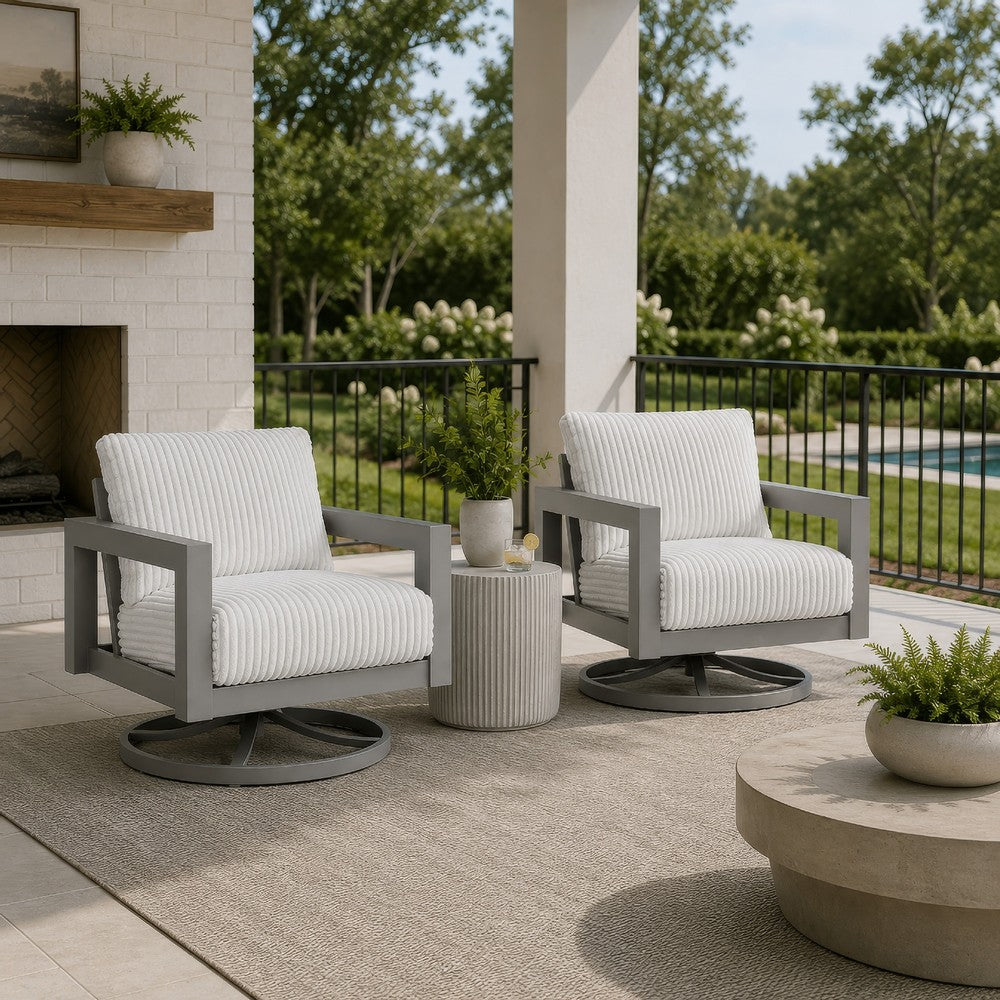 Jazzy Outdoor Swivel Chair with Corded Fabric Cushions | Gray Aluminum