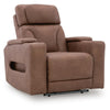 Syna Power Recliner Chair  with LED Lights and Storage | Caramel Brown Faux Leather