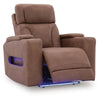 Syna Power Recliner Chair  with LED Lights and Storage | Caramel Brown Faux Leather