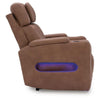 Syna Power Recliner Chair  with LED Lights and Storage | Caramel Brown Faux Leather