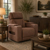 Syna Power Recliner Chair  with LED Lights and Storage | Caramel Brown Faux Leather