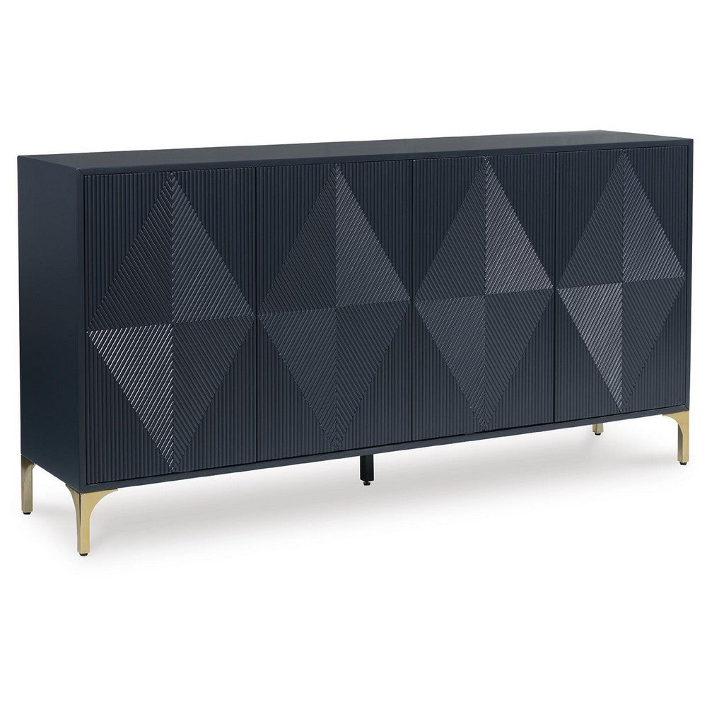 Bobby Accent Cabinet | Geometric Doors | Gold Metal Legs | Dark Blue Wood 72"