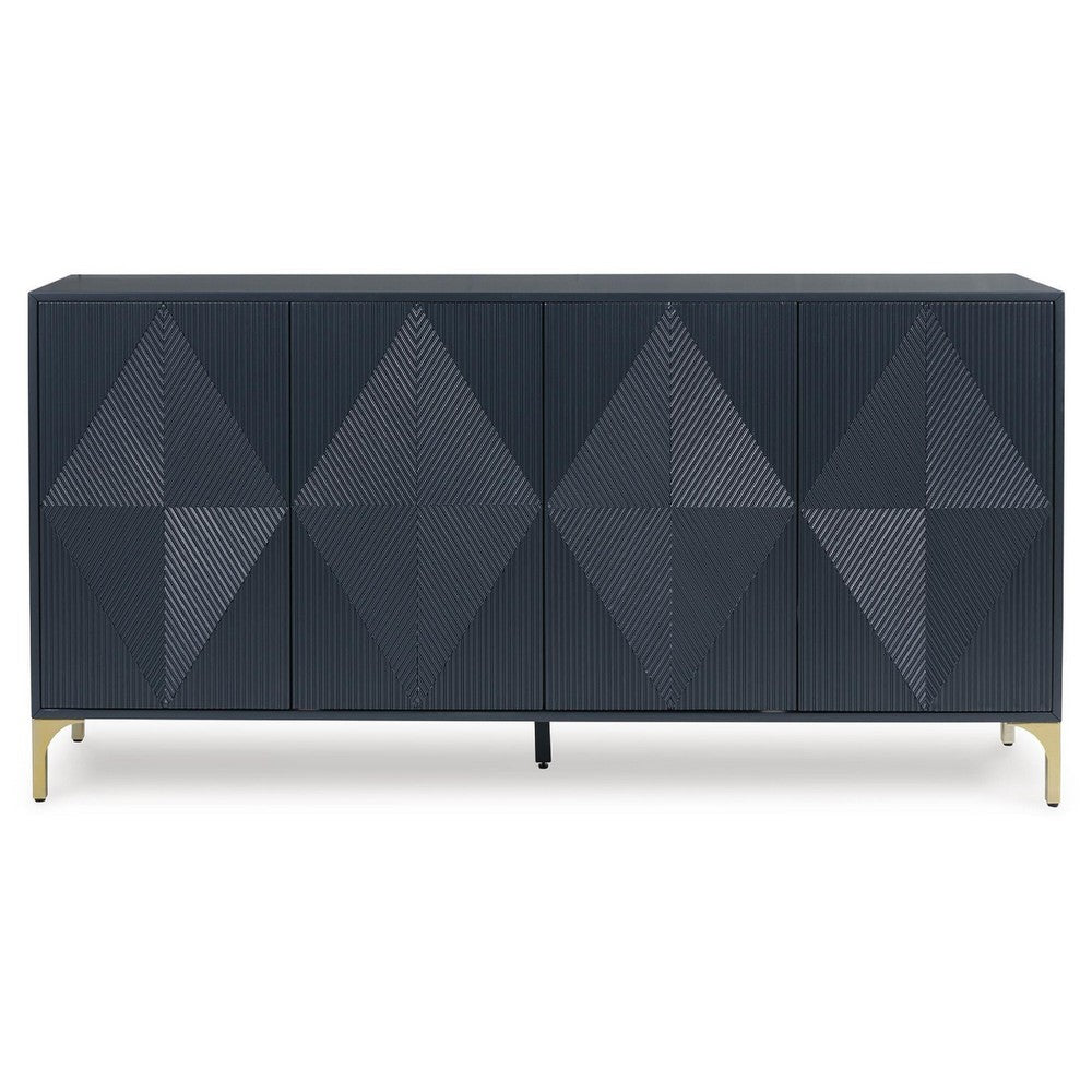 Bobby Accent Cabinet | Geometric Doors | Gold Metal Legs | Dark Blue Wood 72"